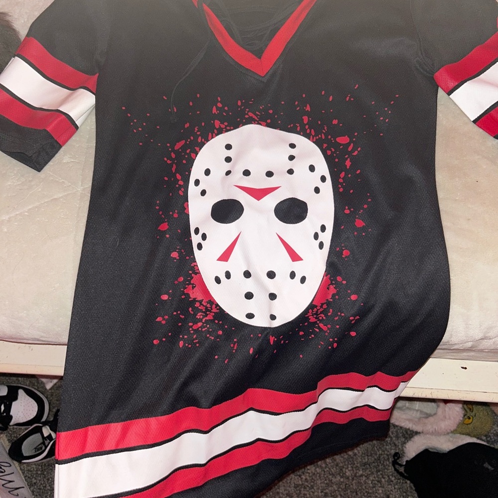 Hockey Mask Graphic Black and Red Jersey